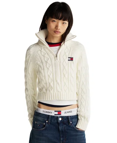 TOMMY JEANS WOMEN'S QUARTER-ZIP CABLE-KNIT SWEATER