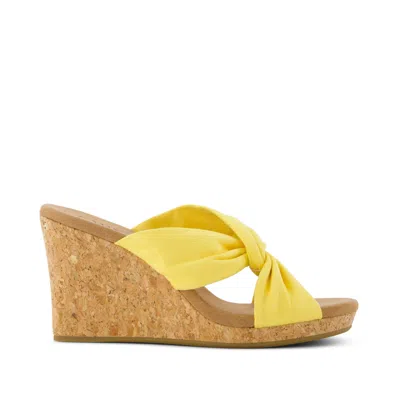 TOMS SHOES SERENA YELLOW CORK WEDGE SANDAL