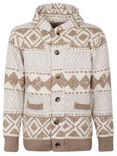 TOOCO MEN BEIGE BEIGE ETHNIC PRINT CARDIGAN, M LUXURY SWEATERS & KNITWEAR FOR MEN DARVEYS