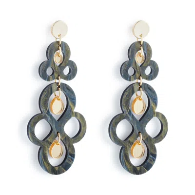 TOOLALLY WOMEN'S BLACK / GOLD BATIK EARRINGS - BLACK SWIRL & GOLD MIRROR