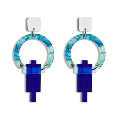 TOOLALLY WOMEN'S BLUE / GREEN PETITE ART DECO CHANDELIERS - BLUE & GREEN LAVA