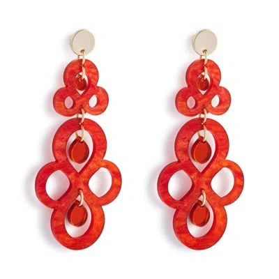 TOOLALLY WOMEN'S RED / YELLOW / ORANGE BATIK EARRINGS - SIENNA RED & ORANGE MIRROR
