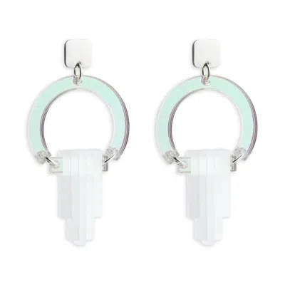 TOOLALLY WOMEN'S SILVER / WHITE ART DECO CHANDELIERS - IRIDESCENT AND WHITE FROST