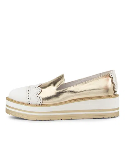 TOP END TOP END SHIVAY WHITE GOLD LEATHER PLATFORMS WOMENS SHOES CASUAL SHOES FLAT