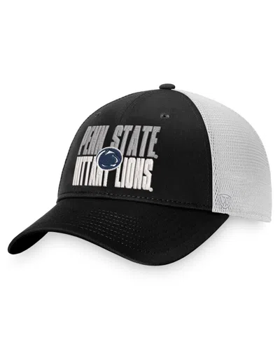 TOP OF THE WORLD MEN'S TOP OF THE WORLD BLACK, WHITE PENN STATE NITTANY LIONS STOCKPILE TRUCKER SNAPBACK HAT