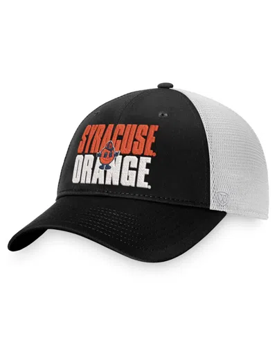 TOP OF THE WORLD MEN'S TOP OF THE WORLD BLACK, WHITE SYRACUSE ORANGE STOCKPILE TRUCKER SNAPBACK HAT