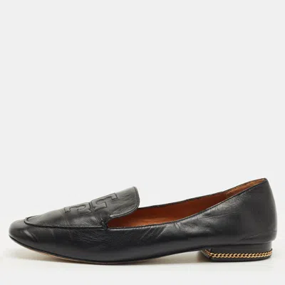 TORY BURCH BLACK LEATHER SMOKING SLIPPERS SIZE 39.5