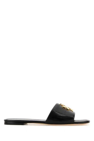 TORY BURCH BLACK NAPPA LEATHER ELEANOR SLIPPERS