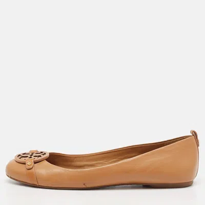 TORY BURCH BROWN LEATHER REVA BALLET FLATS SIZE 39.5
