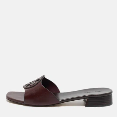 TORY BURCH BURGUNDY LEATHER MILLER FLAT SLIDE SIZE 39