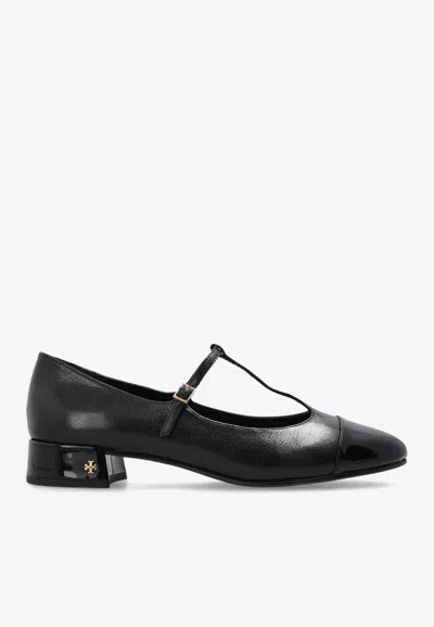 TORY BURCH CAP-TOE T-STRAP LEATHER BALLET FLATS