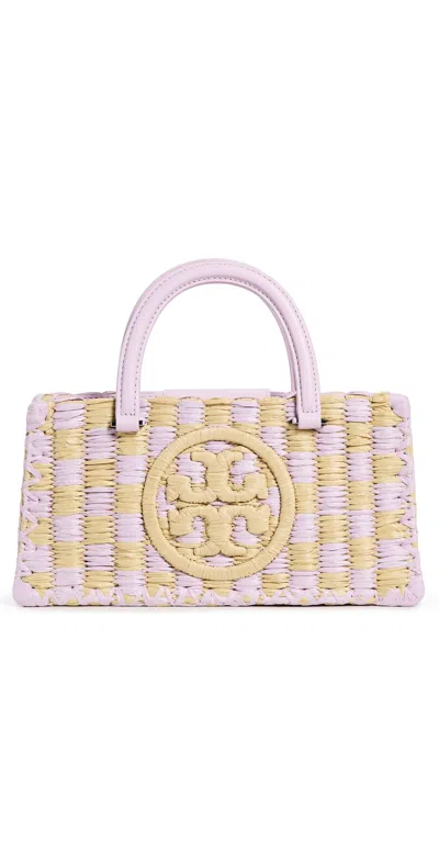 TORY BURCH ELLA HAND CROCHETED CHECKERED TOP HANDLE BAG PALE PURPLE