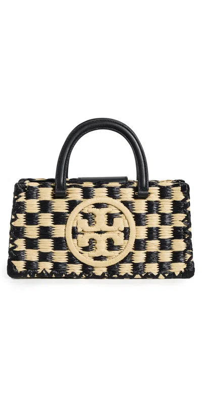 TORY BURCH ELLA HAND CROCHETED TOP HANDLE BAG BLACK/NATURAL