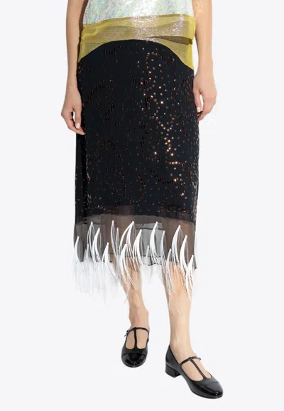 TORY BURCH EMBELLISHED MIDI SLIP SKIRT