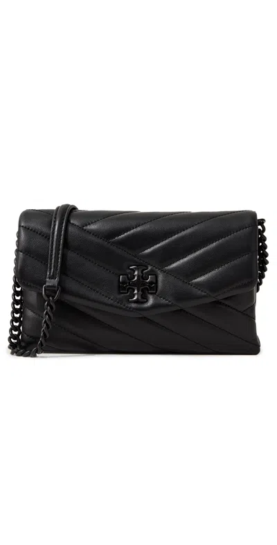 TORY BURCH KIRA CHEVRON POWDER COATED CHAIN WALLET BLACK