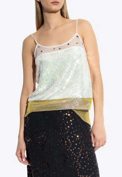 TORY BURCH LAMÉ EMBELLISHED SLEEVELESS SLIP TOP