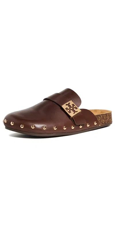 TORY BURCH MELLOW STUD MULES DEEP MOCHA/GOLD