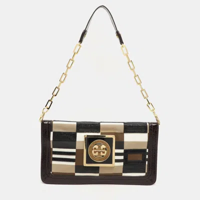 TORY BURCH MULTICOLOR CANVAS AND PATENT LEATHER SHOULDER BAG