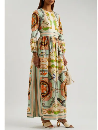 TORY BURCH TORY BURCH PRINTED SILK DRESS MAXI GOWN CAROUSEL PEACH 2 $998