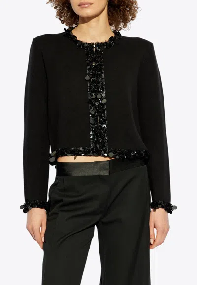 TORY BURCH SEQUIN EMBELLISHED WOOL-BLEND CARDIGAN