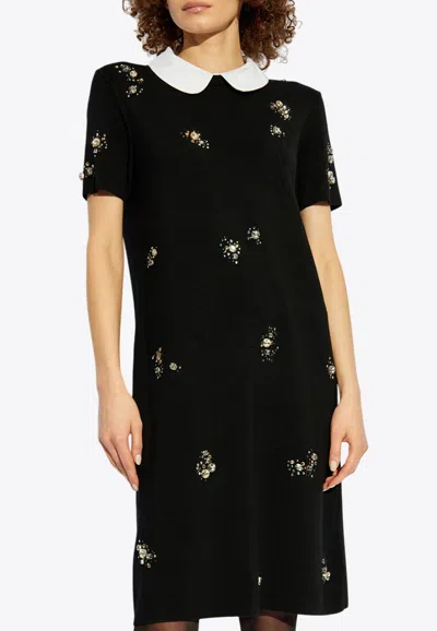 TORY BURCH STONE-EMBELLISHED MINI SWEATER DRESS