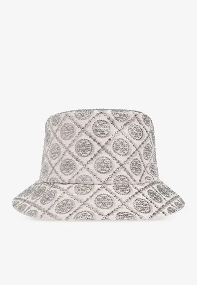 TORY BURCH T MONOGRAM CRYSTAL-EMBELLISHED BUCKET HAT