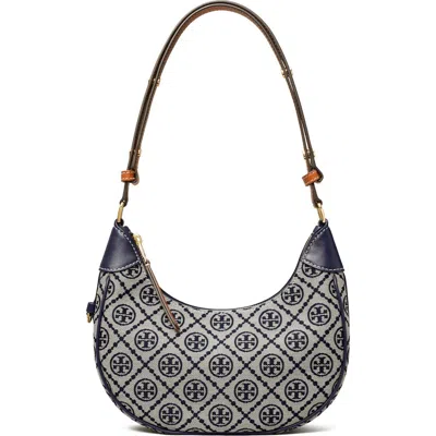 TORY BURCH TORY BURCH T-MONOGRAM JACQUARD CRESCENT SHOULDER BAG