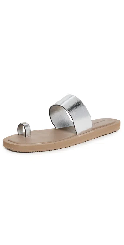 TORY BURCH TOE RING FLIP FLOPS SILVER/CHANTERELLE MUSHROOM