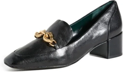 TORY BURCH TORY BURCH WOMEN LEATHER SHOES JESSA HEELED LOAFERS 45MM SLIP ON PERFECT BLACK