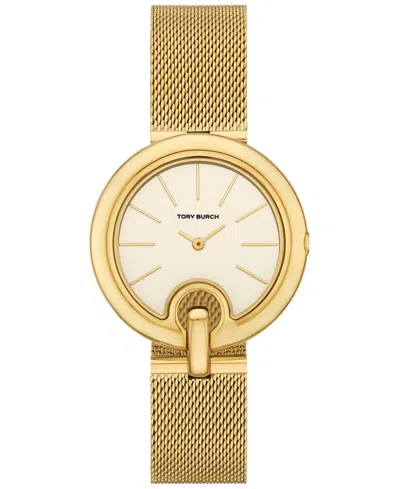 TORY BURCH WOMEN'S THE PIERCED GOLD-TONE STAINLESS STEEL MESH BRACELET WATCH 36MM
