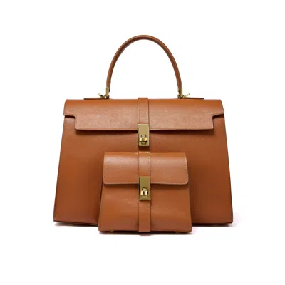 TOTE LONDON WOMEN'S ETHEREAL DOUBLE DOSE BAG IN SAFFIANO CALF LEATHER - BROWN
