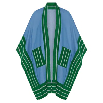 TOTE LONDON WOMEN'S GREEN / BLUE / WHITE DENIM KIMONO ASO-OKE - GREEN & WHITE