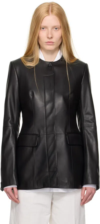 TOTÊME BLACK COLLARLESS LEATHER JACKET