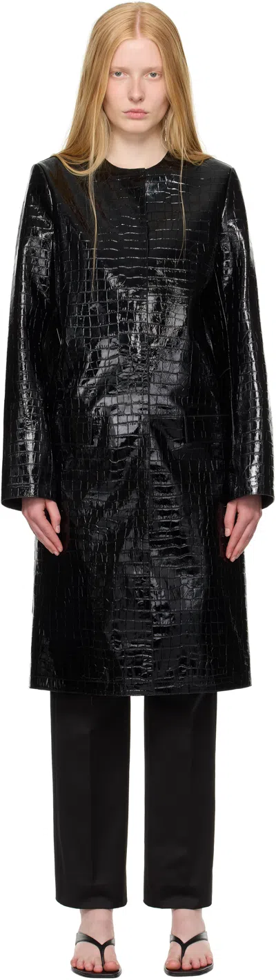 TOTÊME BLACK CROCO-EMBOSSED LEATHER COAT