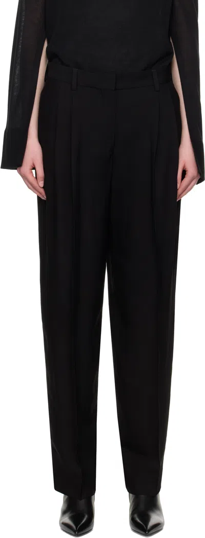 TOTÊME BLACK DOUBLE-PLEAT STRAIGHT TROUSERS