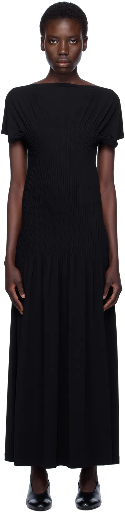 TOTÊME BLACK KNIFE-PLEATED JERSEY MAXI DRESS