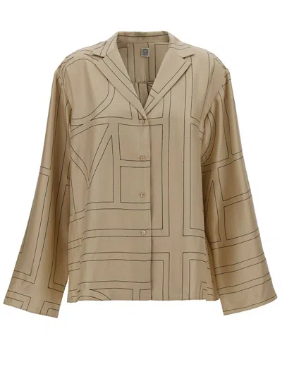 TOTÊME BEIGE SHIRT WITH ALL-OVER MONOGRAM PRINT IN SILK WOMAN