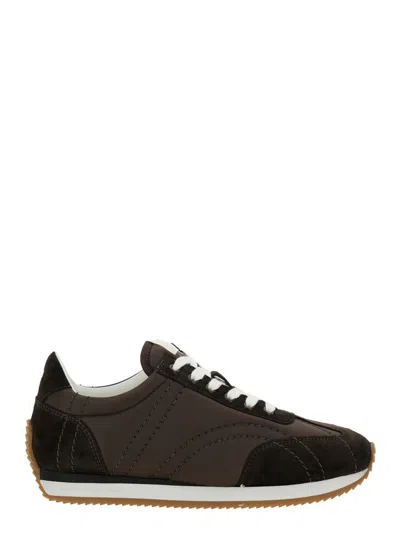 TOTÊME BROWN SNEAKERS WITH LOGO DETAIL ON THE TONGUE