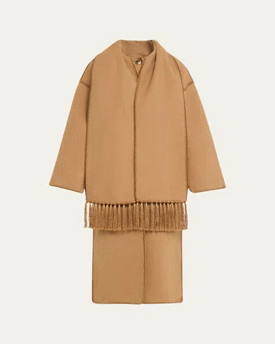 TOTÊME FRINGE EMBROIDERED SCARF WOOL COAT