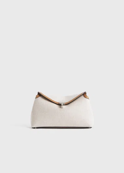 TOTÊME T-LOCK CANVAS CLUTCH ECRU/TAN