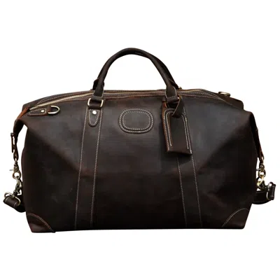 TOURI MEN'S CLASSIC TRAVELLER GENUINE LEATHER HOLDALL - DARK BROWN