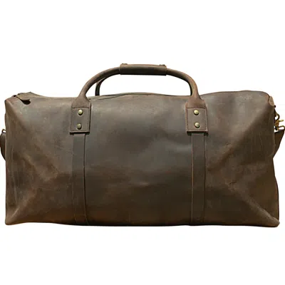 TOURI MEN'S GENUINE LEATHER HOLDALL LUGGAGE BAG - WORN BROWNS