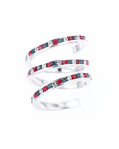 TRADITIONS JEWELRY COMPANY FINE SILVER PLATED PATRIOTIC CRYSTAL SPIRAL RING
