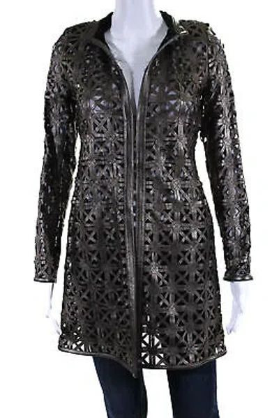 TRANSIT IN TRANSIT WOMENS LASER CUT METALLIC MESH LEATHER JACKET BROWN BLACK SIZE MEDIUM