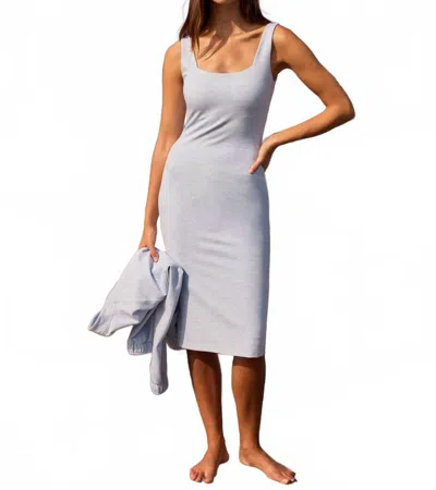 TRAVISMATHEW FRIDAY PONTE MIDI DRESS IN HEATHER BRUNNERA BLUE