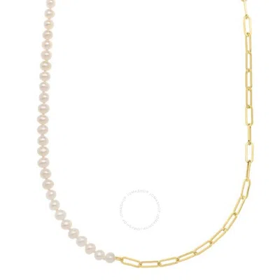 TRESORRA TRESORRA 14K YELLOW GOLD PEARL & LITE PAPERCLIP NECKLACE