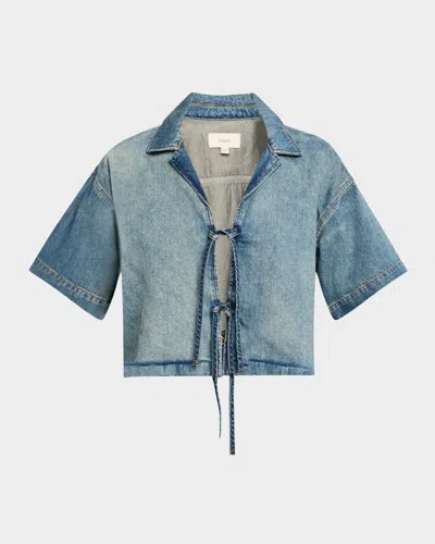 TRIARCHY LOTTIE CROPPED TIE-FRONT DENIM SHIRT