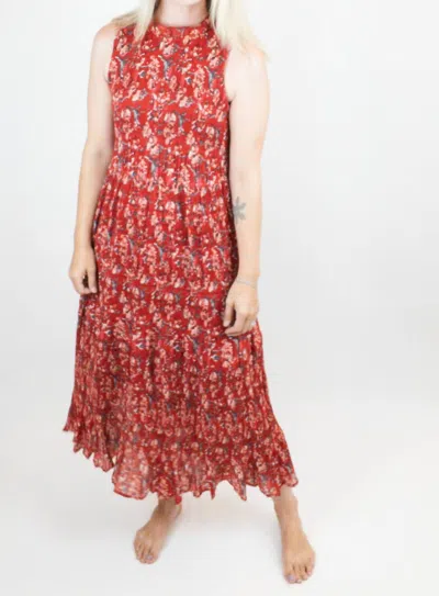 TRIBAL PRINTED PLISSE HALTER MAXI DRESS IN SCARLET