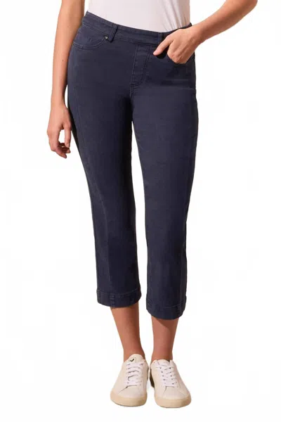 TRIBAL STRETCH COTTON PULL-ON STRAIGHT LEG CAPRIS IN JET BLUE