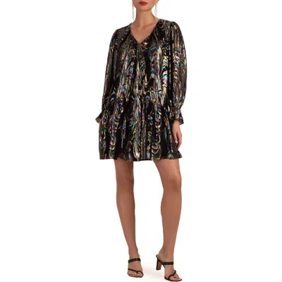 TRINA TRINA TURK TRINA TURK CELESTIAL LONG SLEEVE SILK BLEND SHIFT DRESS